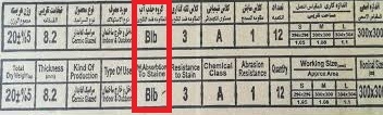 نشان های درصد جذب اب کاشی بر روی کارتن ها