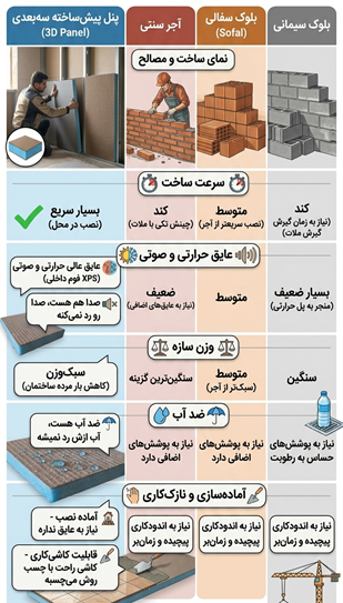 مقایسه دیوار دیوان با آجر، سفال و بلوک سیمانی