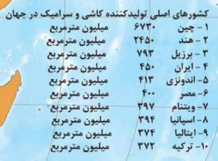 آمارهای جهانی تولید و مصرف کاشی در جهان 2023